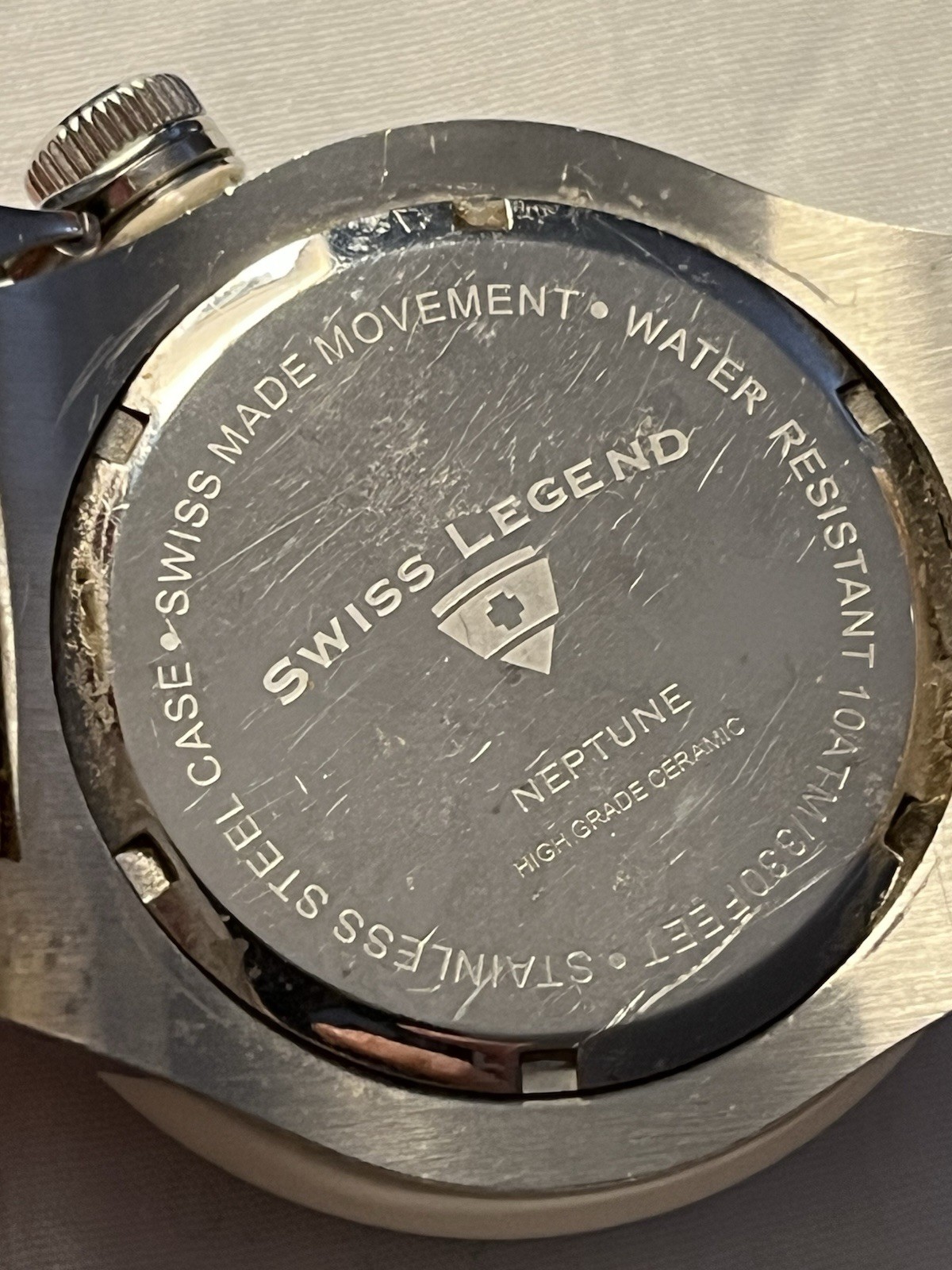 Swiss Legend Neptune Quartz Diver 100m 42mm White Rubber Strap MOP Dial