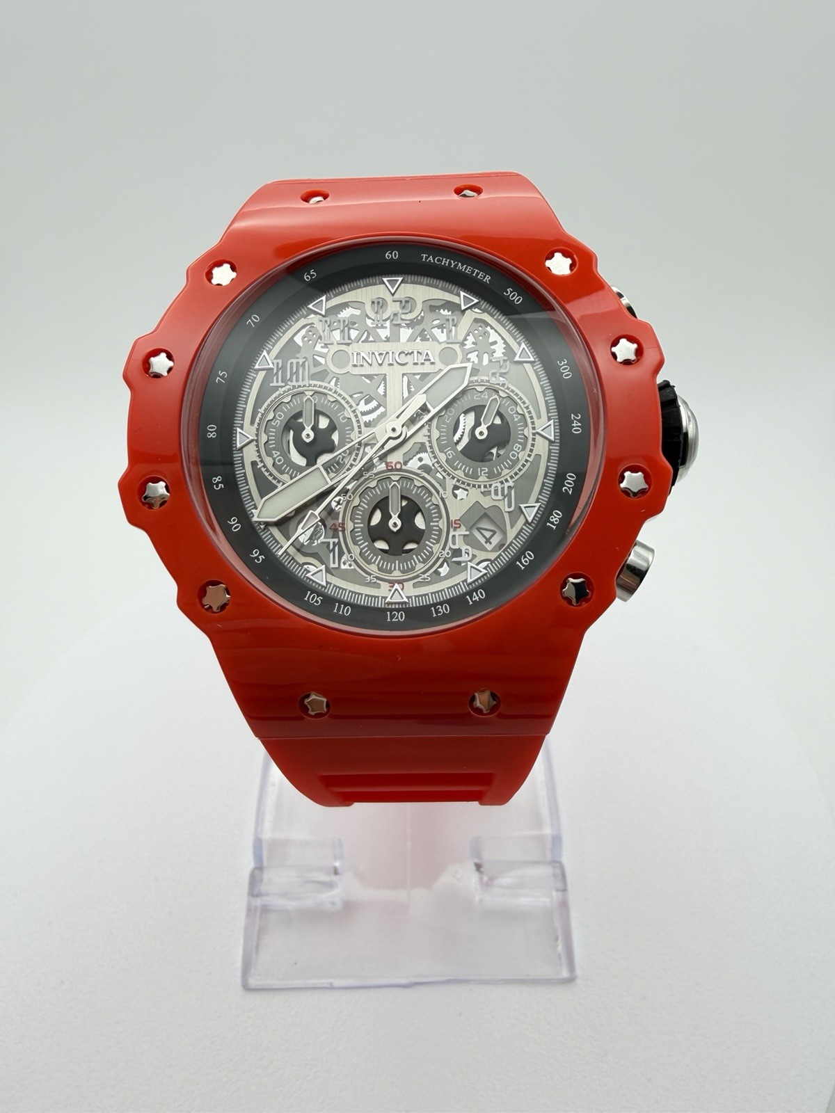 69676-Invicta Racing Vaulthan Men’s Watch 44mm Red Dial Red Silicone Strap.