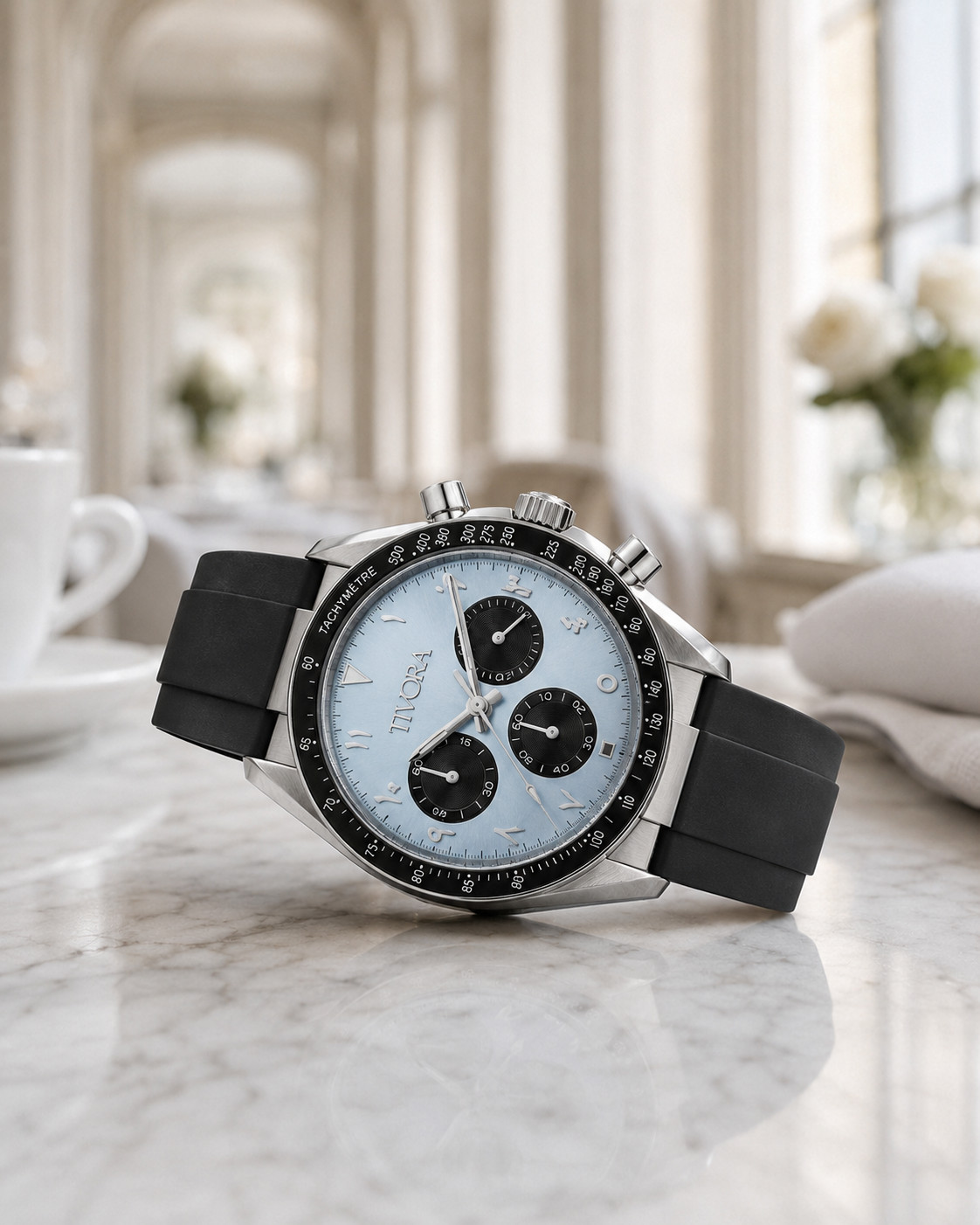 TÍVORÁ Veyron Argent Steel Ice Dial Rubber – Custom Branded Automatic Chronograp
