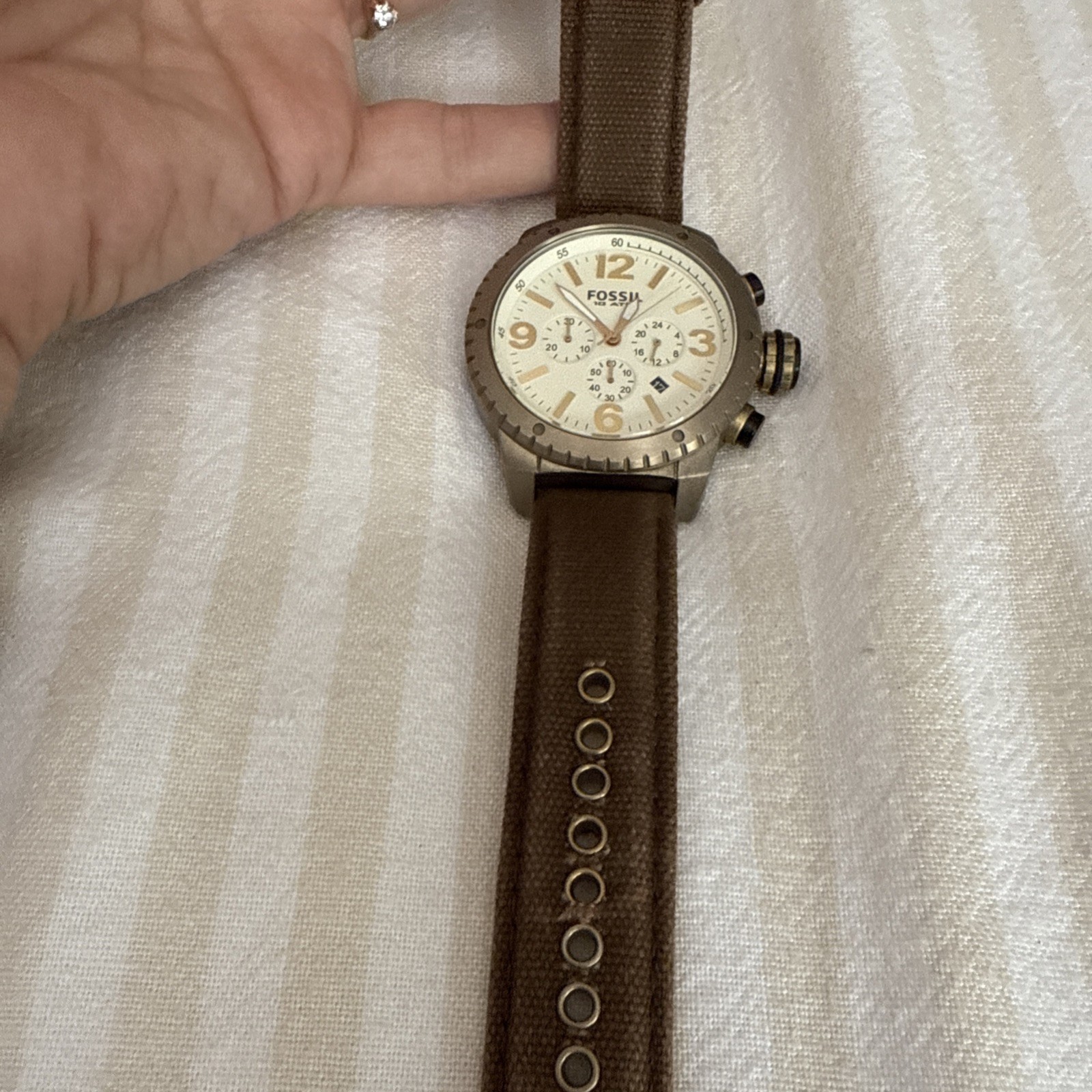 Fossil Men’s Chronograph Bronze Watch Canvas/leather Strap