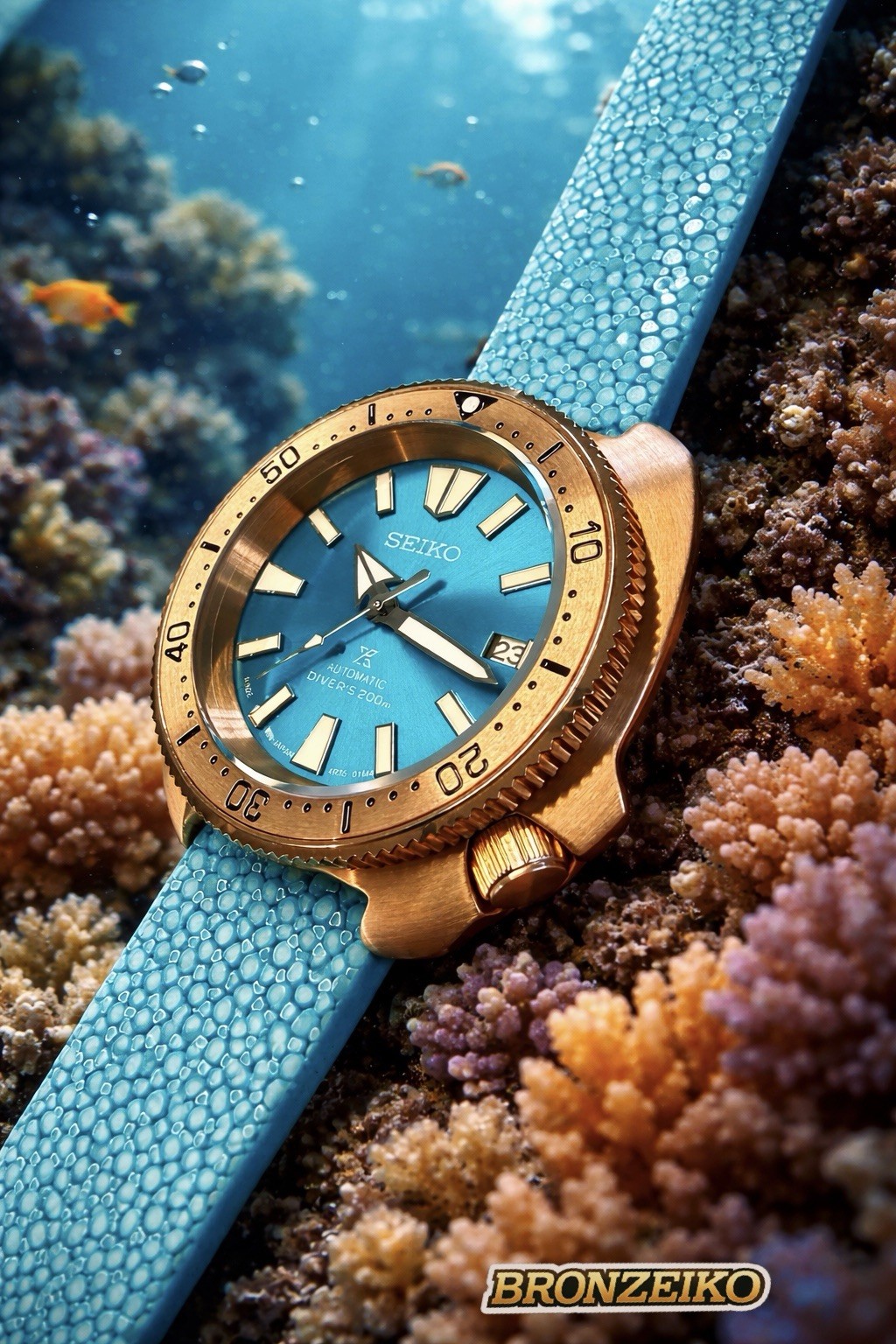 Bronze Turtle Automatic Dive Watch – Seiko NH35 Movement – navy blue lagoon
