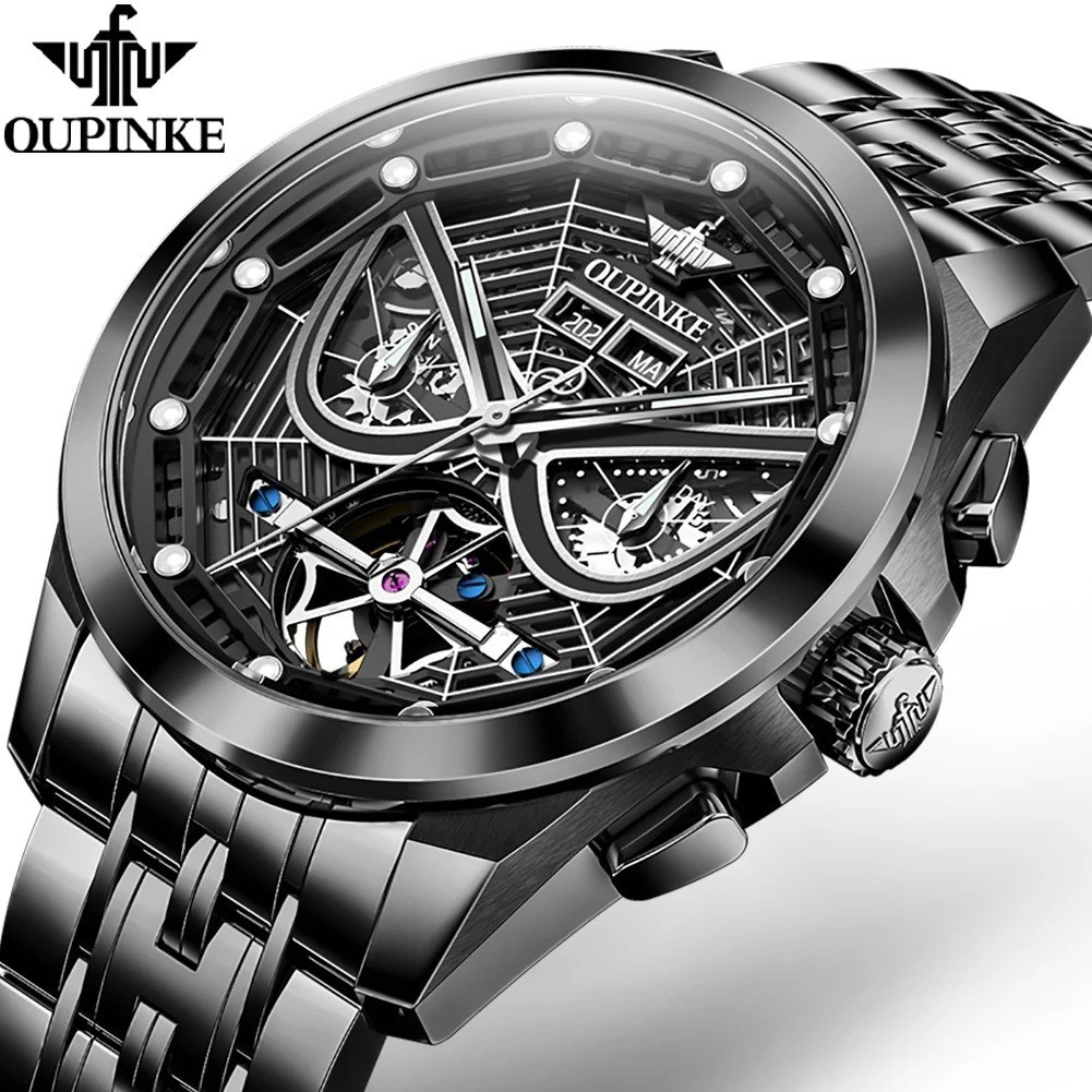 Automatic Mechanical Watch Waterproof Skeleton Luxury Dial Men Men’s Strap