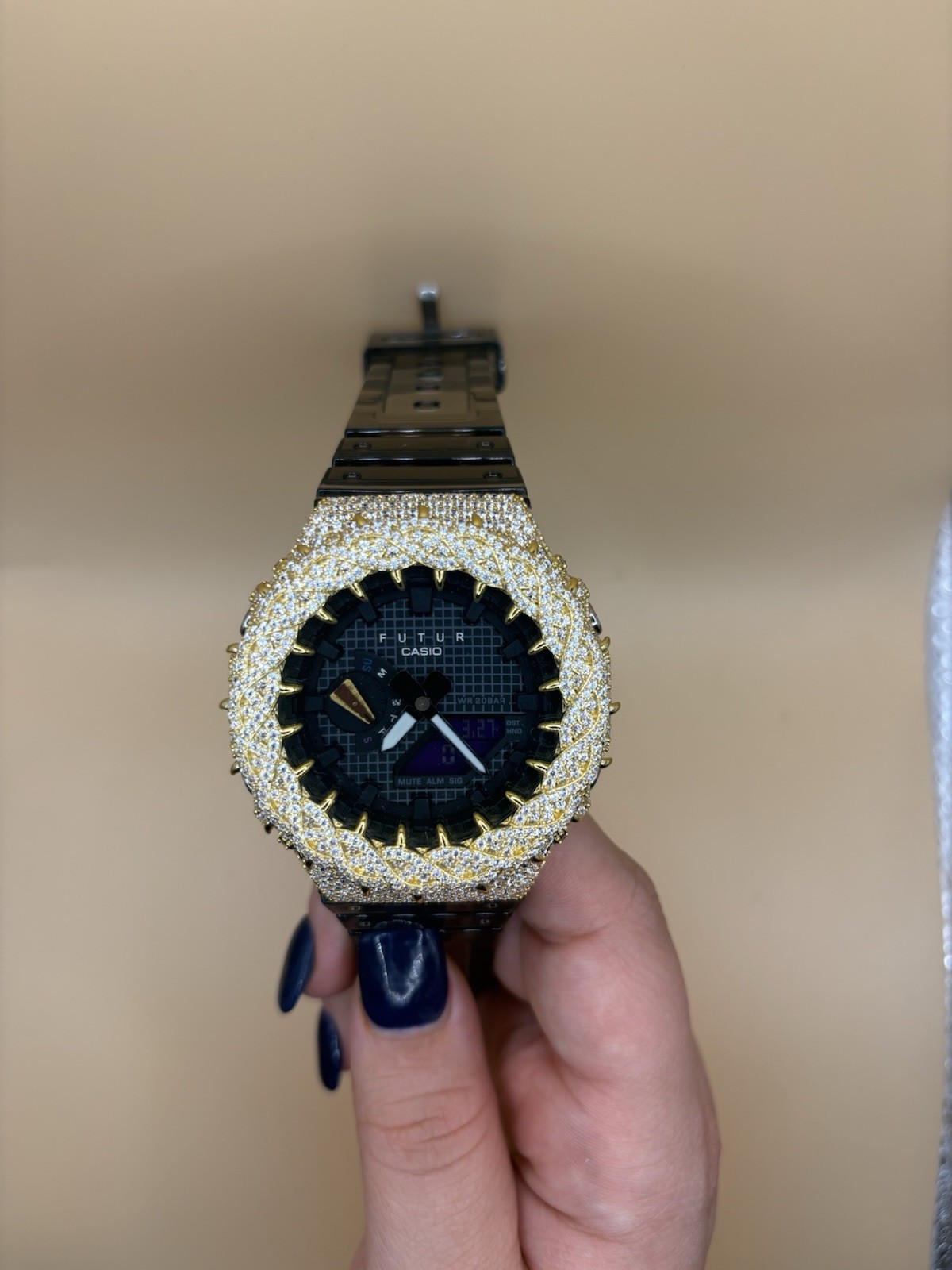 Casio G-Shock Analog/Digital Quartz Black Dial Gold Case Black Resin Band 45mm