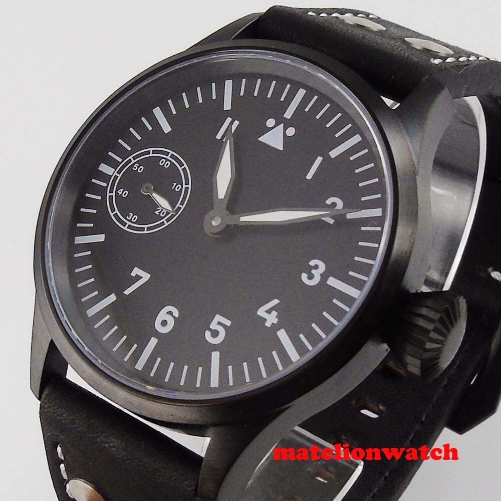 CORGEUT 43mm Black PVD Coated Hand Winding Men’s Watch 6497 Black Sterile Dial