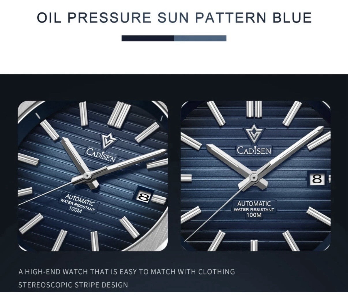 Brand NEW CADISEN Men’s Watch MIYOTA Automatic Blue Mechanical 10Bar Waterproof