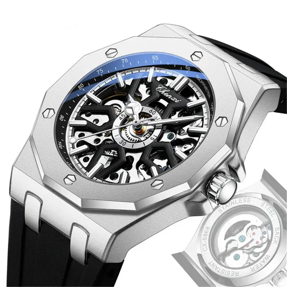 CHENXI Men Mechanical Watch Automatic Movement Wristwatch Males Silicone Watches
