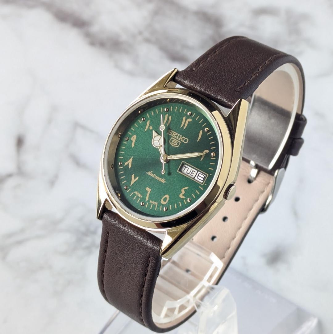 SEIKO 1980-1989 5 Green Dial Automatic Watch 35mm Wrist 19cm From Japan