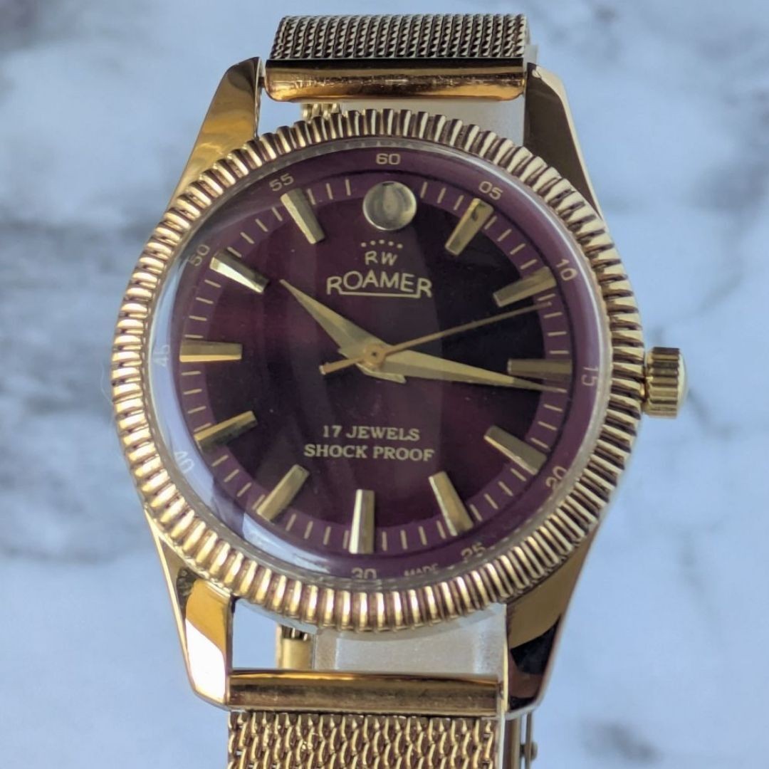 ROAMER POPULAR manual winding 70s vintage men’s watch with wine red dial
