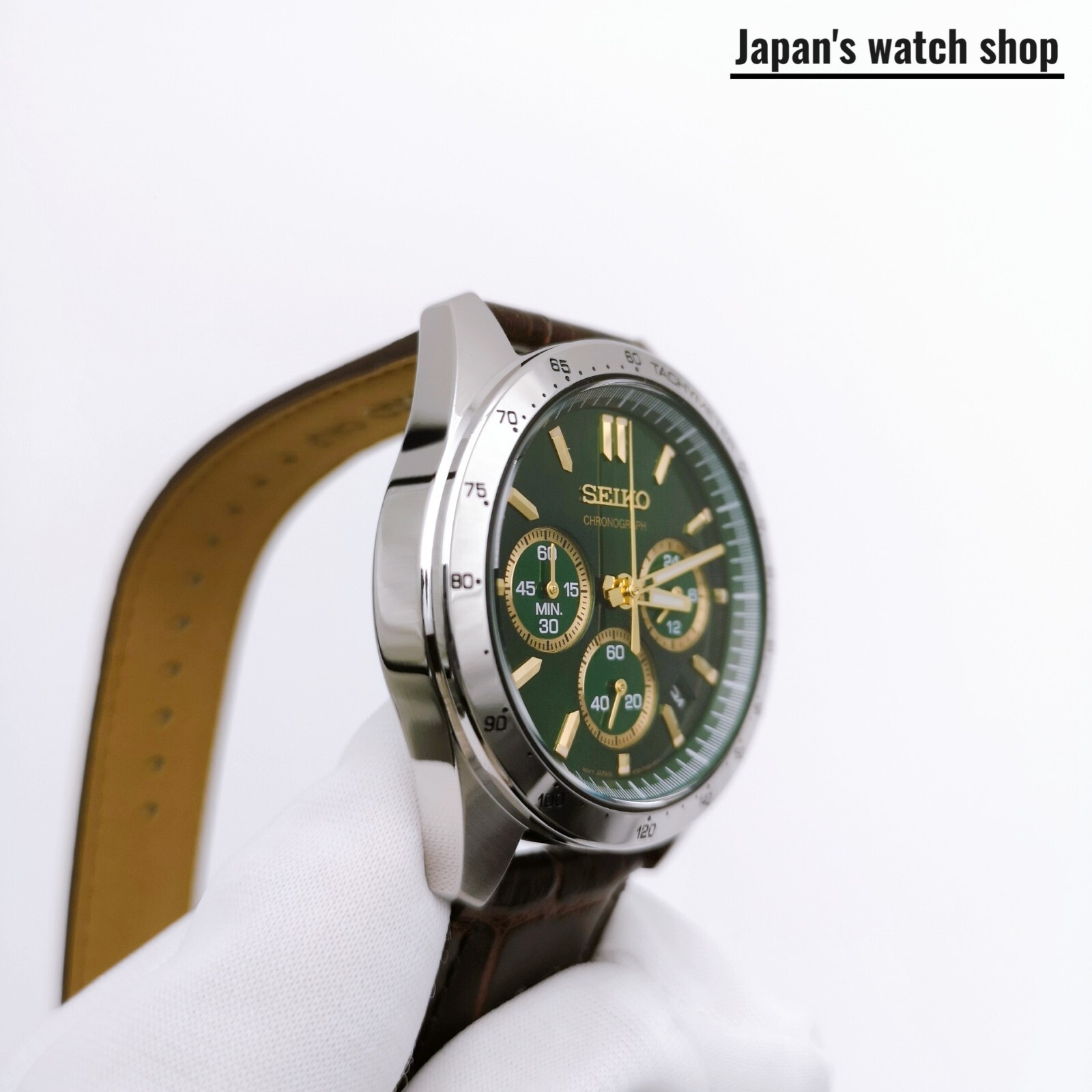 SEIKO Spirit SBTR017 Green Chronograph Quartz Leather band Men Watch New in Box