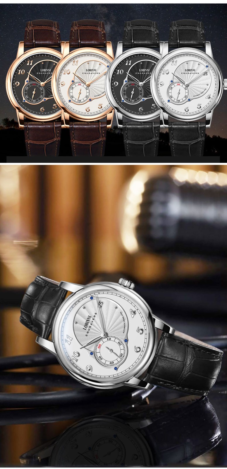 LOBINNI Men Automatic Watch 40mm Mechanical Wristwatch Hangzhou 5000 Micro Rotor
