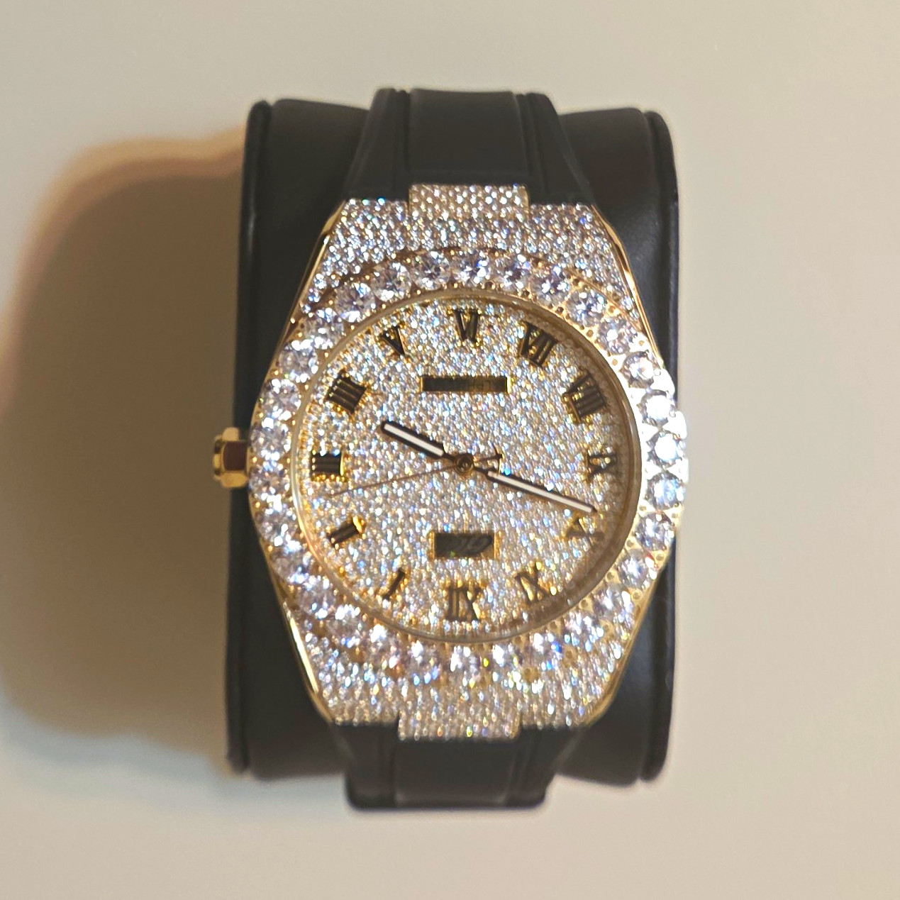42MM Fully Iced Alpha Era Gold w/ Rubber Strap