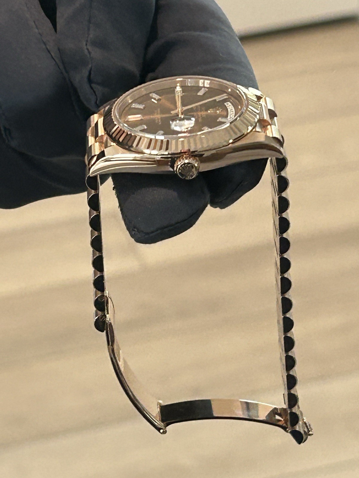 Rolex Day-Date 228235 40mm Rose Gold Chocolate Dial with Diamond Baguettes 2025