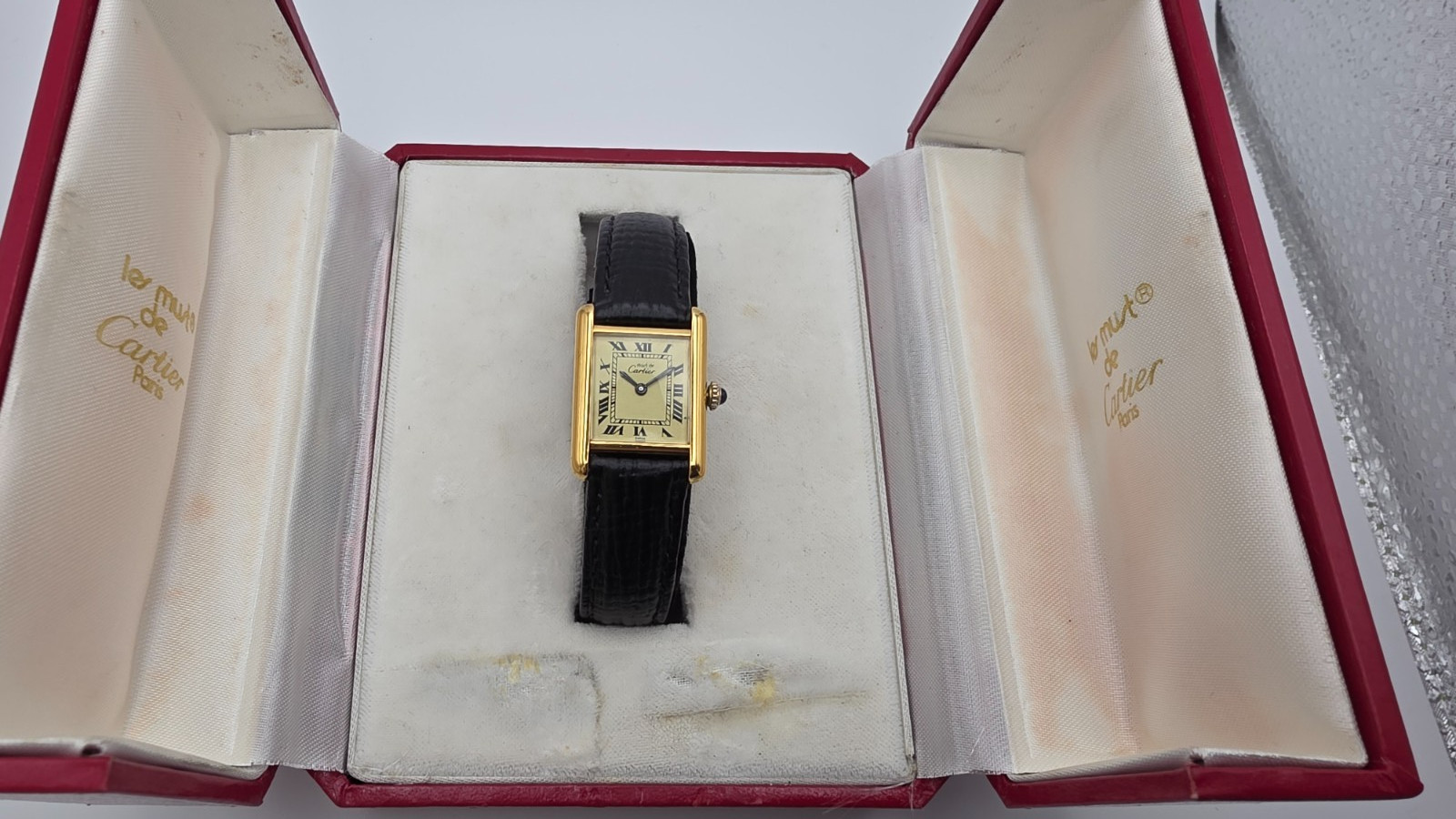 Must de Cartier Tank 18ct Gold on Sterling Silver Lady’s Watch in Cartier Box.