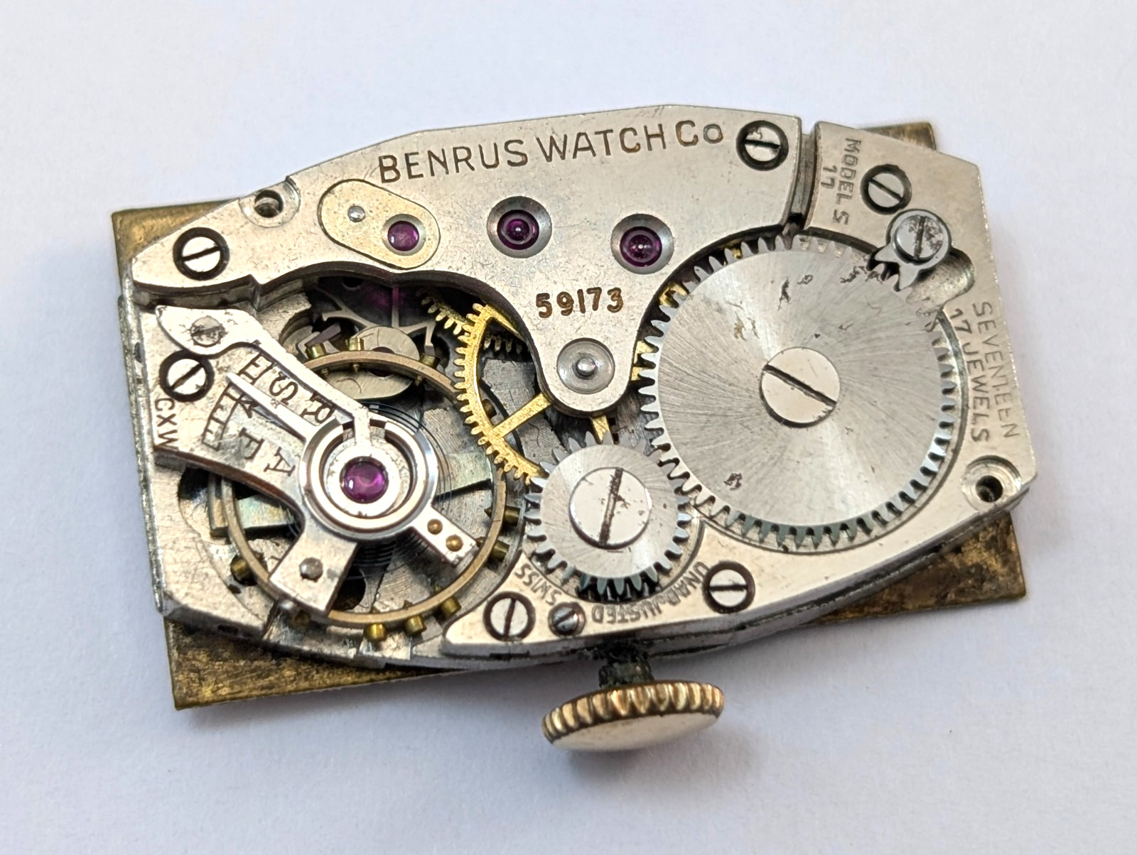 Vintage BENRUS Model S Tank Style 7j Art Deco 14mm Swiss Movement PARTS REPAIR