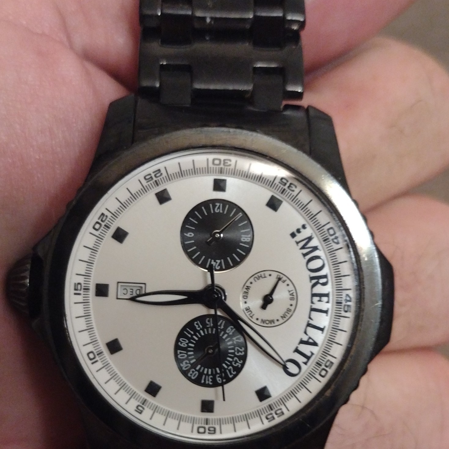 Morellato Men’s Quartz Day/Date 24-Hour Black SS Bracelet White Dial 44mm