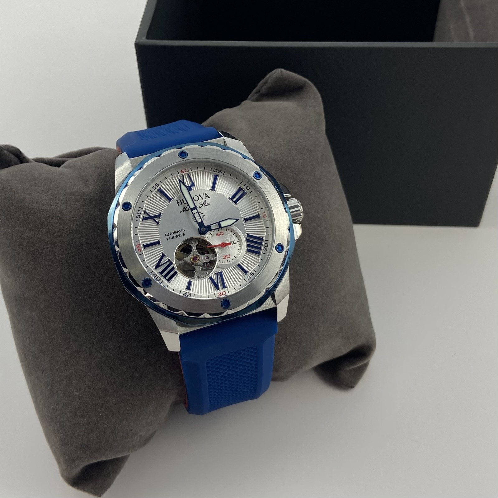 Bulova 98A225 Marine Star Automatic White Dial Blue Rubber Strap Men’s 45mm