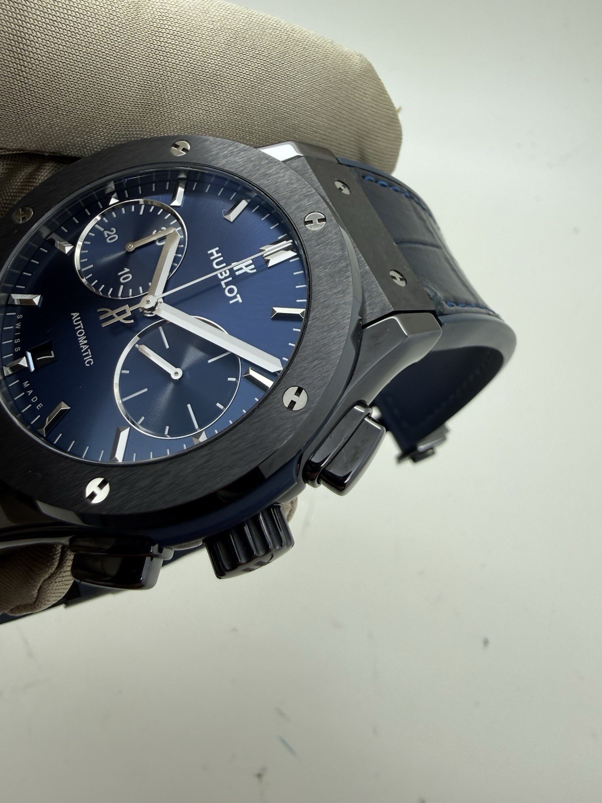 Hublot Classic Fusion Ceramic 45 Chronograph Blue Dial Watch 521.CM.7170.LR B+P
