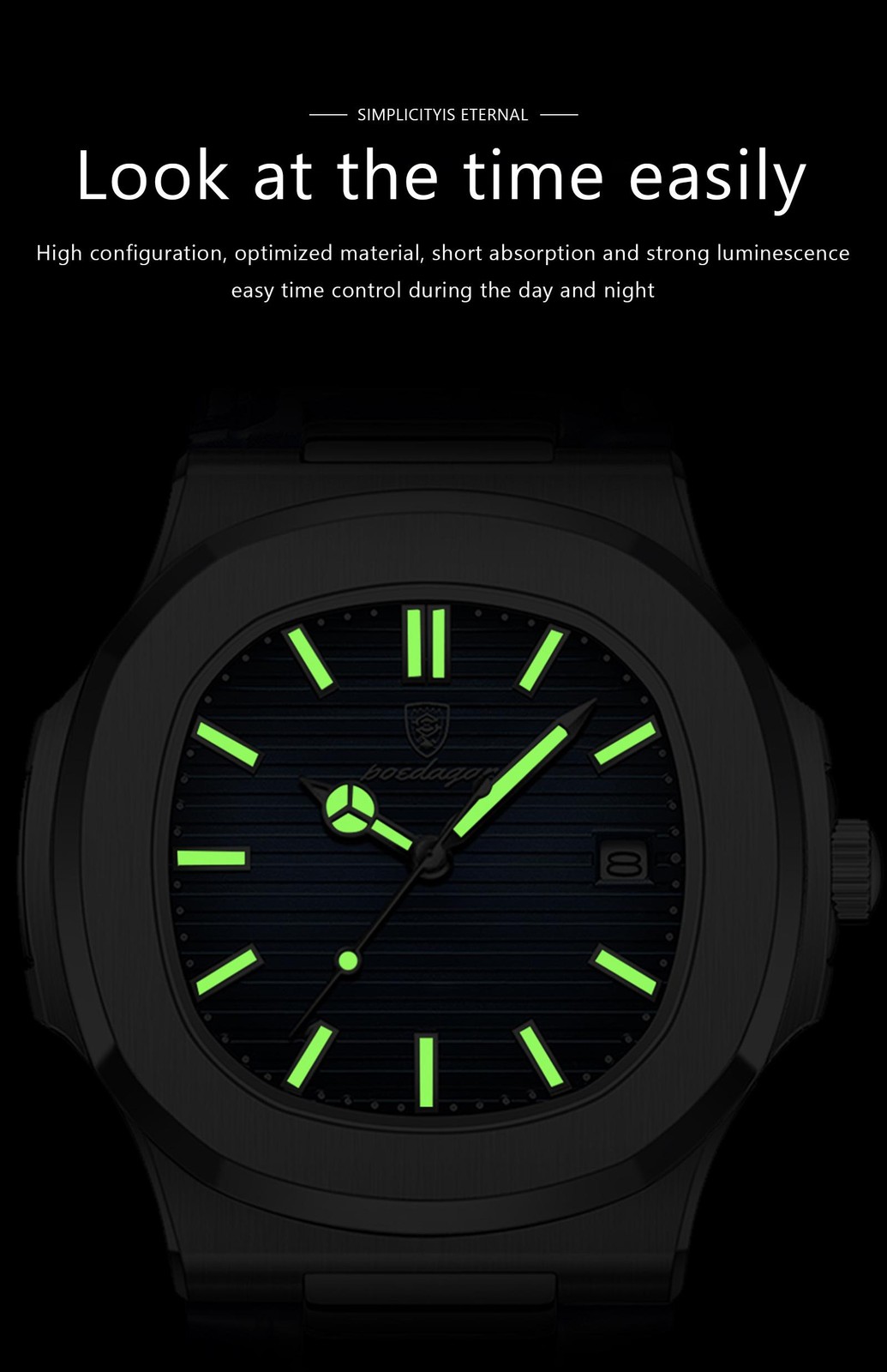 Poedagar Luxury Square Men Watch Date Waterproof Luminous Wristwatch