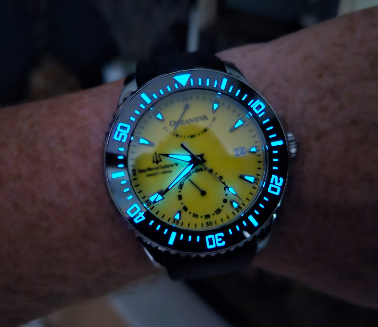 Oceaneva Power Reserve 6000m Automatic Grade 5 Titanium Watch Yellow