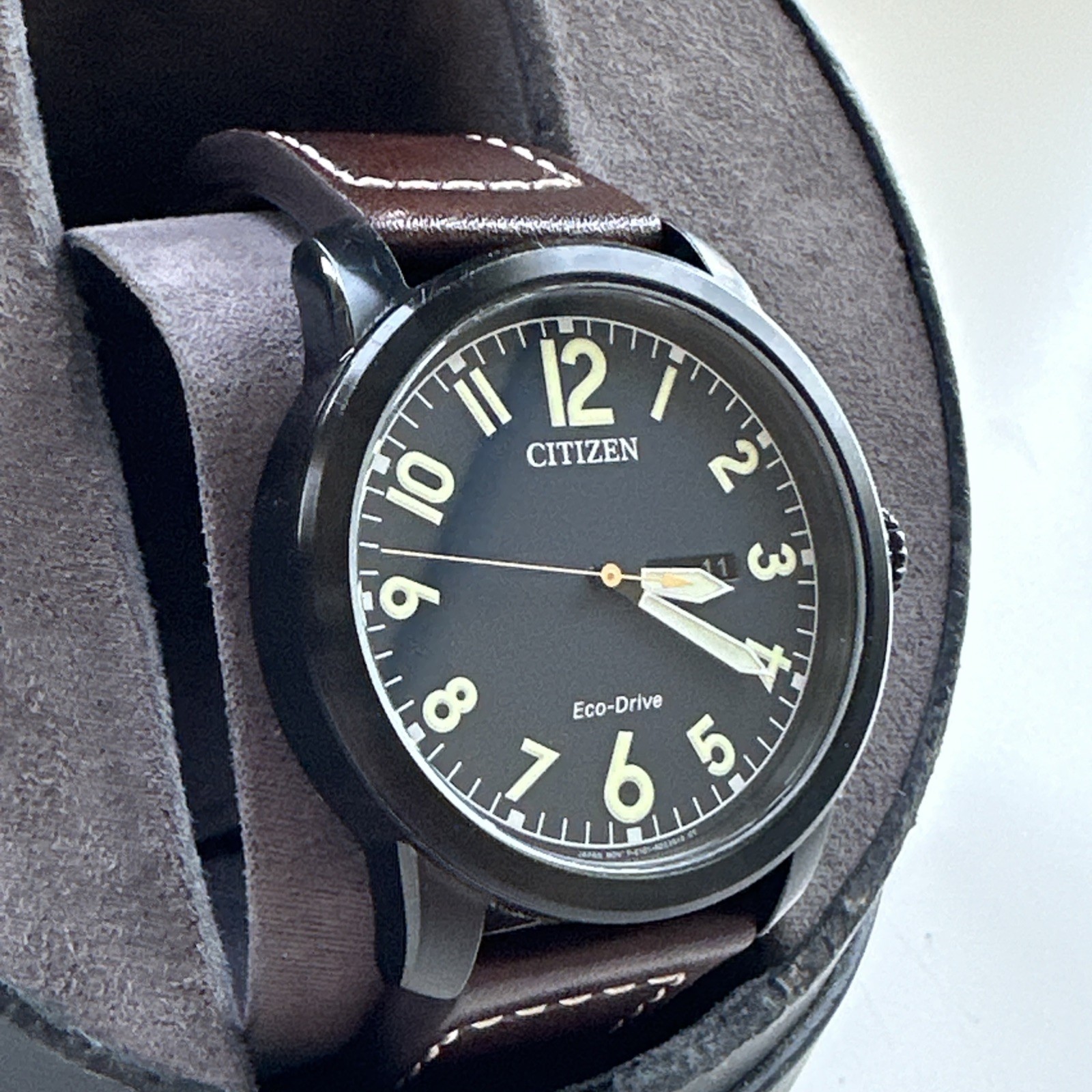 Citizen Men’s Garrison Day Date Window Brown Eco-Drive Watch 42MM BM8478-01L