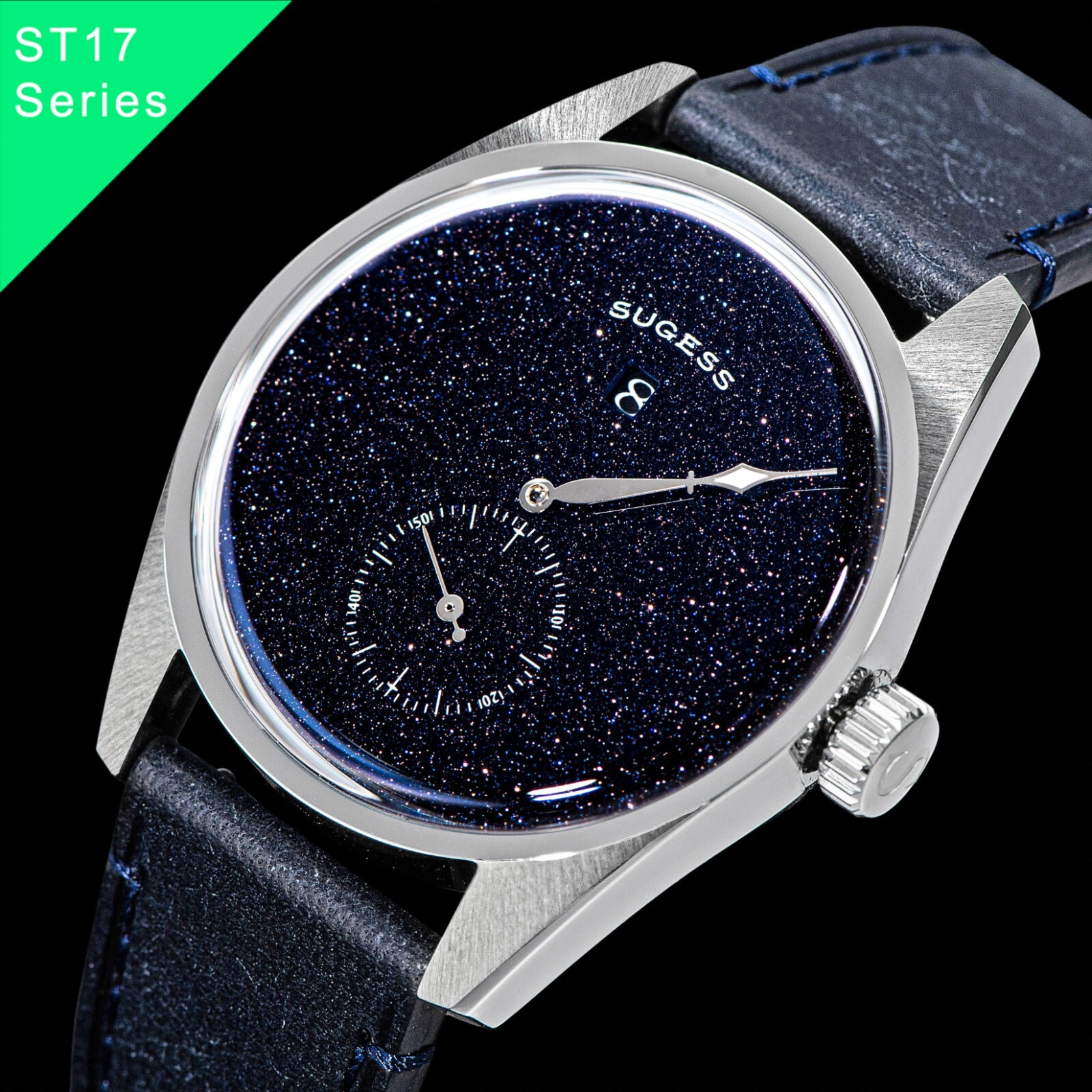 Seagull Sugess ST17, Jump Hour, Blue Goldstone, 38mm, Automatic, 2 Straps, 1963