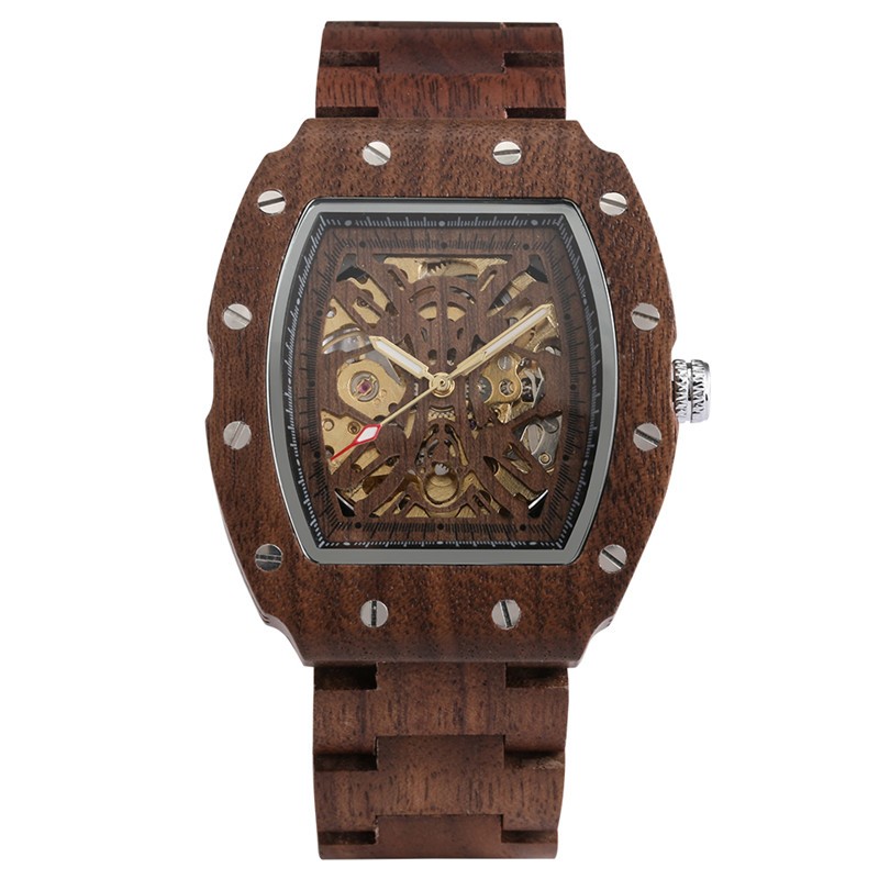 Men’s Wood Automatic Watch Full Wooden Bracelet Wristwatch Folding Clasp Gifts