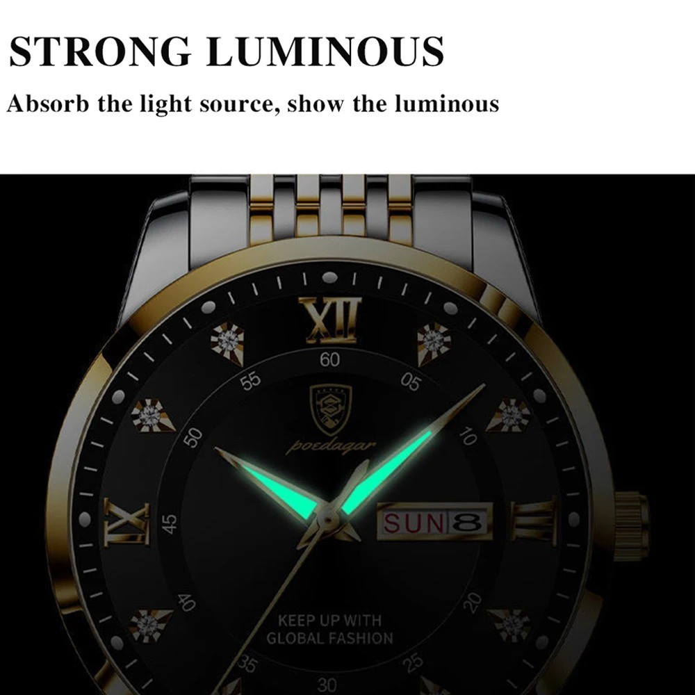 POEDAGAR Luxury Brand Men Watches Waterproof Luminous Leather Quartz Man Wristwa