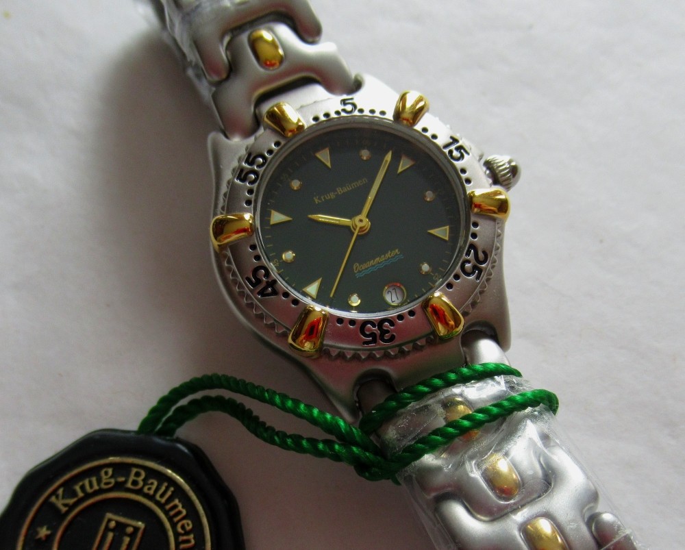 NEW Krug-Baumen OCEANMASTER 1914KL Vintage Quartz Watch Green Face Working
