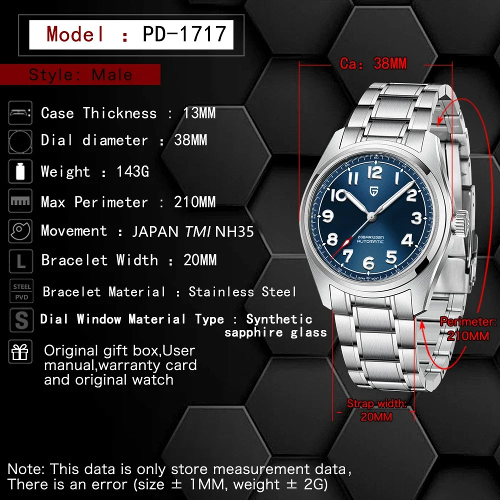 PAGANI DESIGN 38MM Pilot NH35 Automatic Watch Sapphire Waterproof