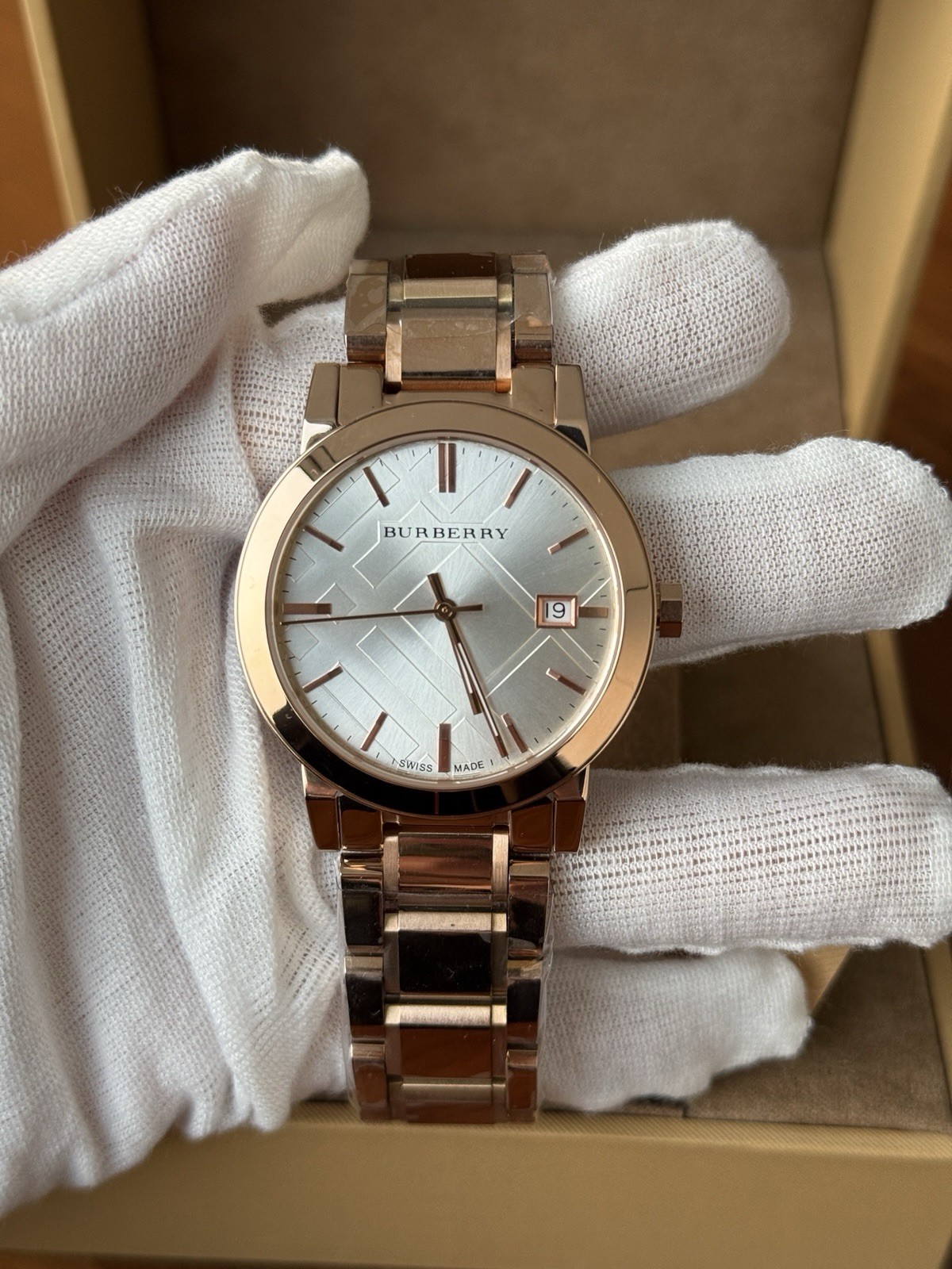 NEW BURBERRY ‘THE CITY ‘BU9004 ROSE GOLD/SILVER CHECK MENS WOMENS UNISEX WATCH
