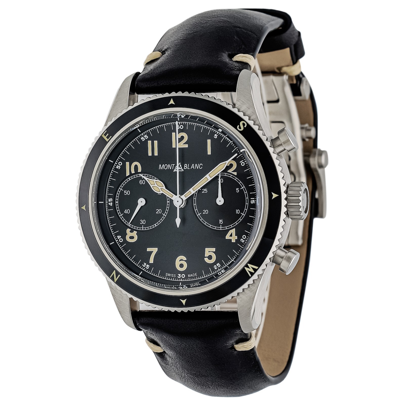 montblanc watch 126915 mens 1858 black Leather