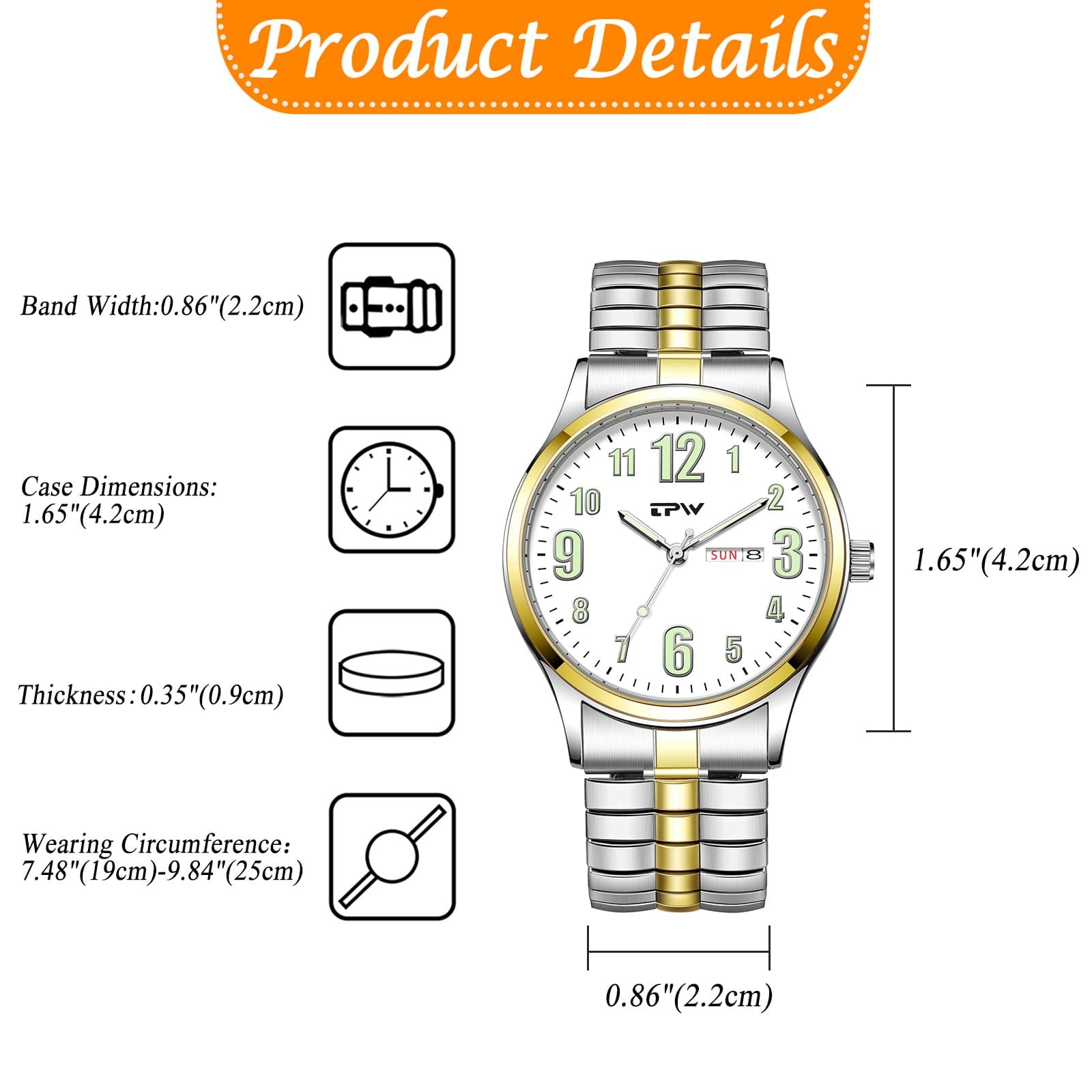 Luminous Couple’s Date Easy Reader Stretch Band Wrist Watch for Mom Dad Senior