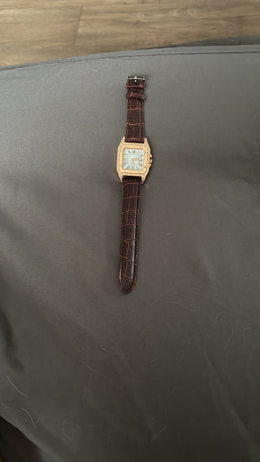 Elegant Gold-Tone Square Crystal Bezel Quartz Watch with Croc-Embossed…