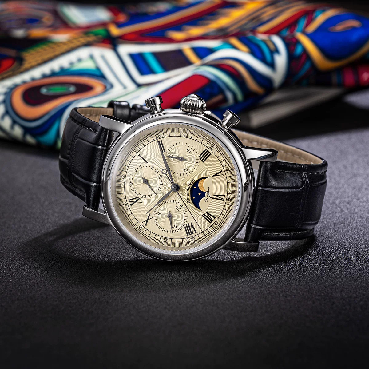 Seagull 1963 Sugess Gold SWAN NECK MoonPhase Master Chronograph Watch New