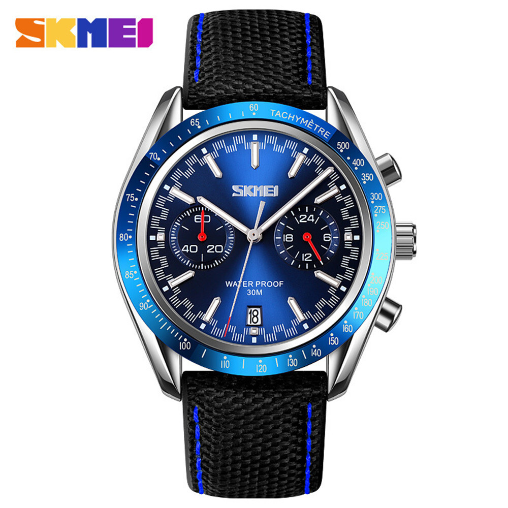 SKMEI Men Quartz Watch Black Leather Multifuctional Business Male Wristwatch