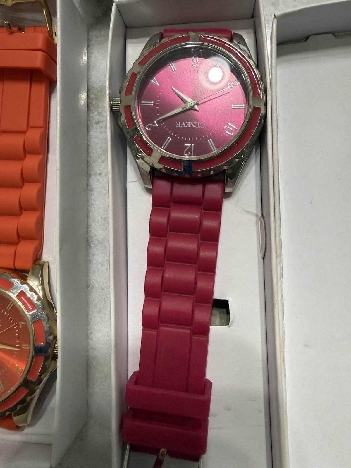 Geneve Quartz Analog Wristwatch Silicone Strap Assorted Colors w/ Box