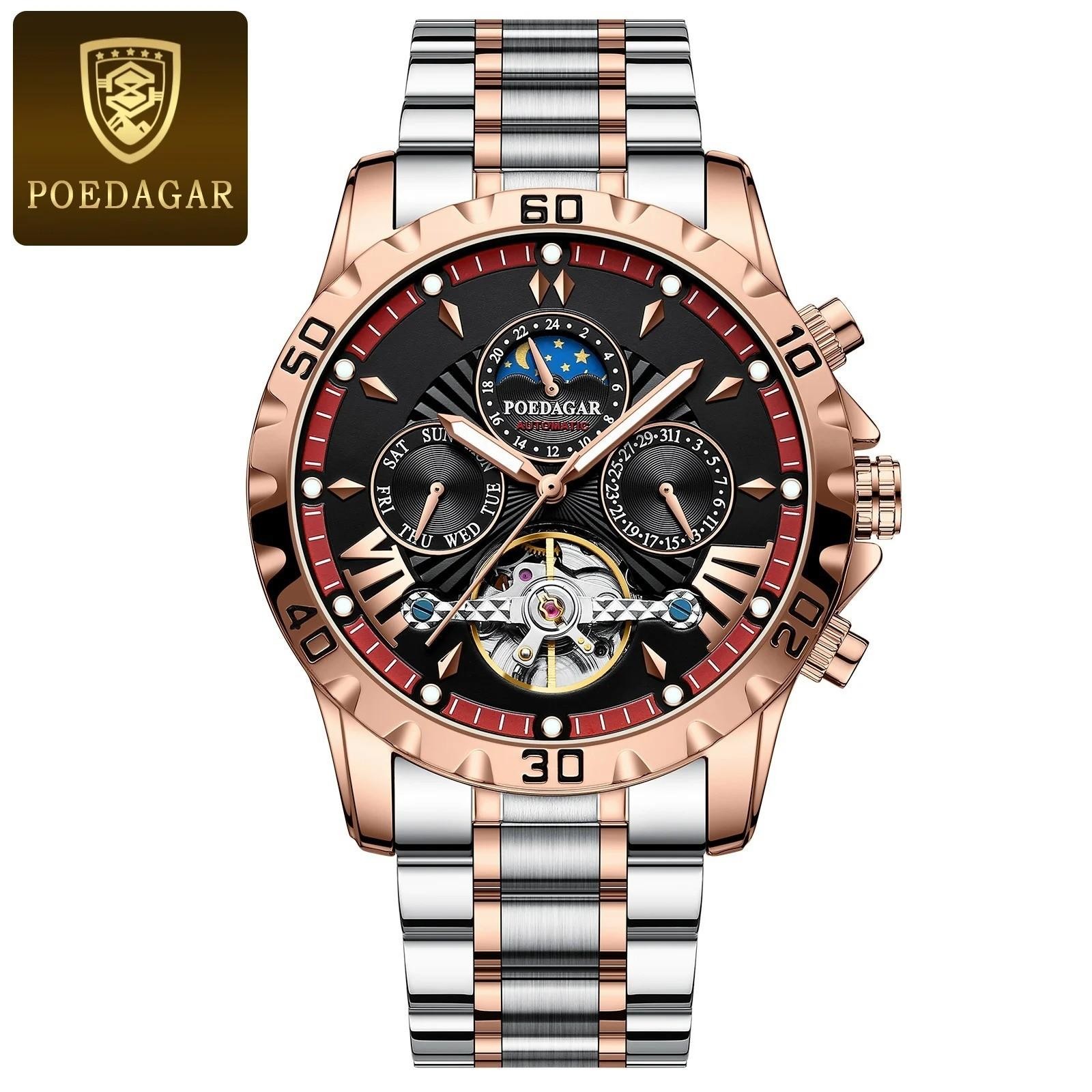 43MM POEDAGAR Automatic Luxury Watch Men’s Waterproof Stainless Steel Analog NEW