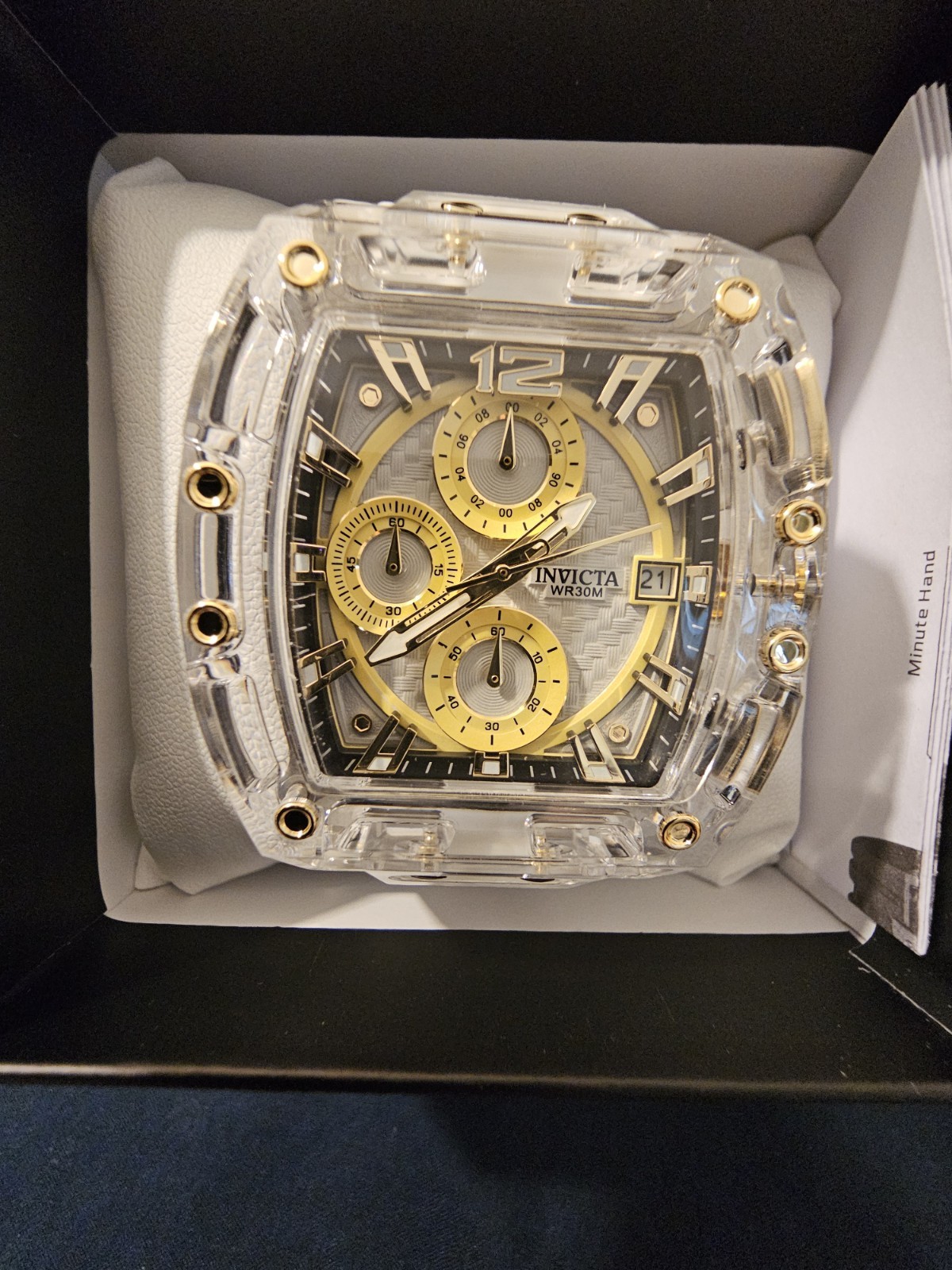 Invicta S1 Rally 70147 Men’s Watch 42mm Clear Gold White Silicone New Box