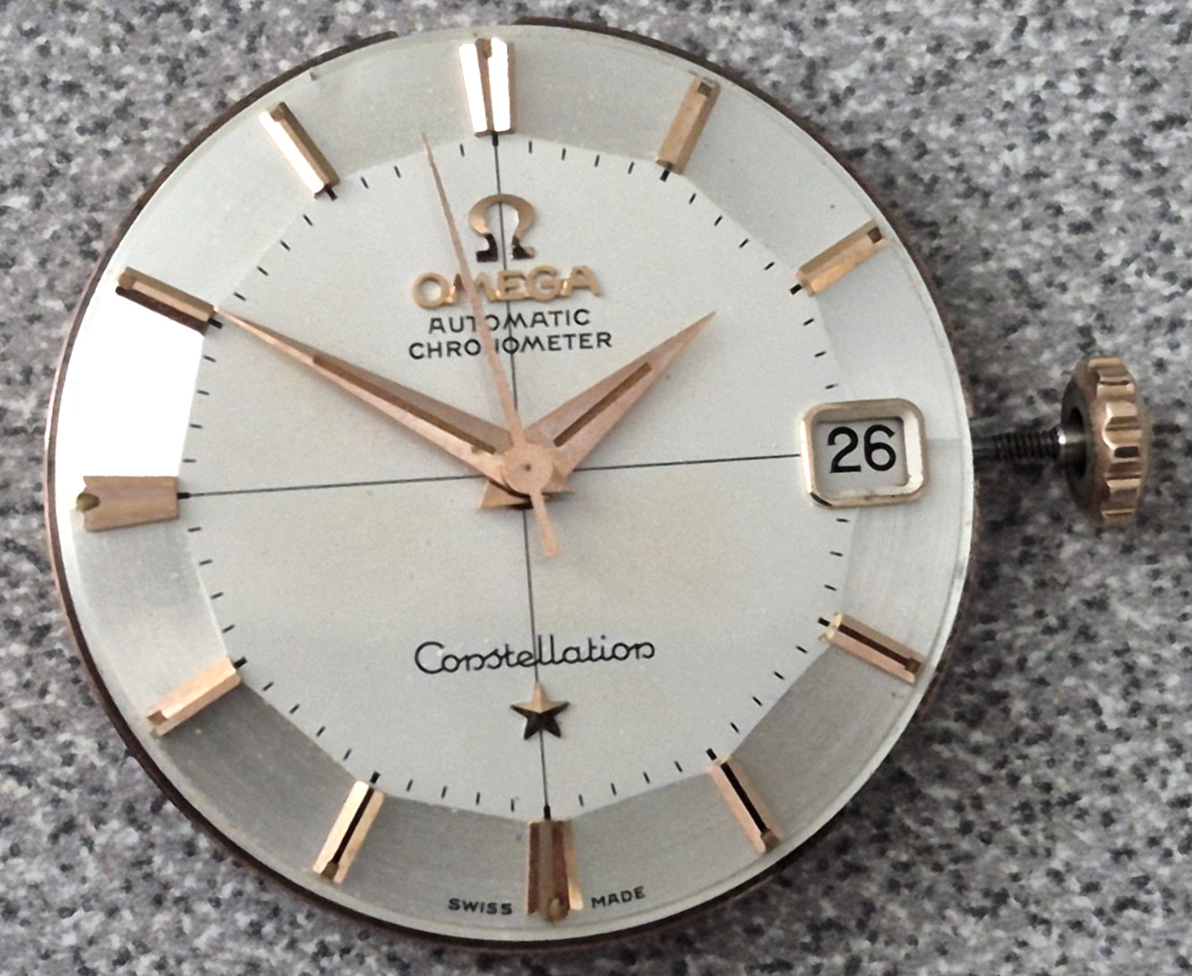 RARE Omega constellation ROSE GOLD pie-pan dial and completed running movement.