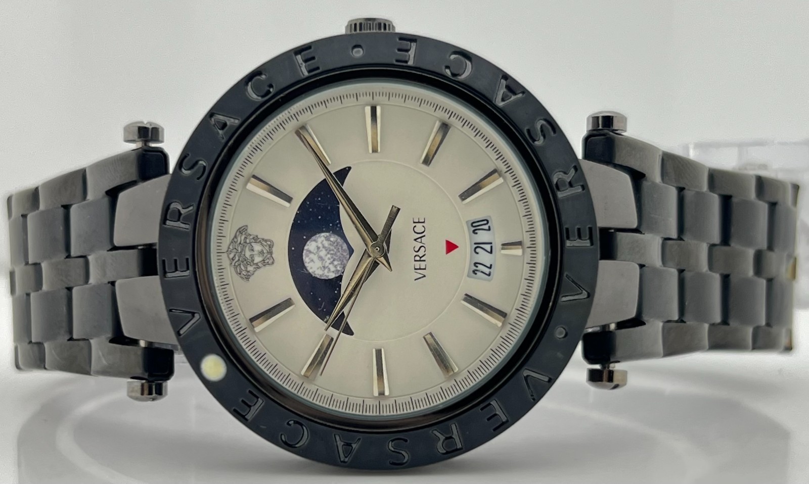 Premium Men’s Versace MoonPhase White Dial Date Rotating Bezel Wristwatch