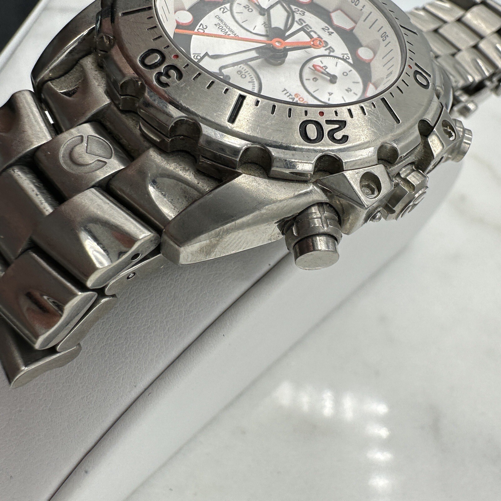 Sector Diver 600 G. Chronograph 200M Titanium 44mm, Wrist Sz. 6.5” Working, READ