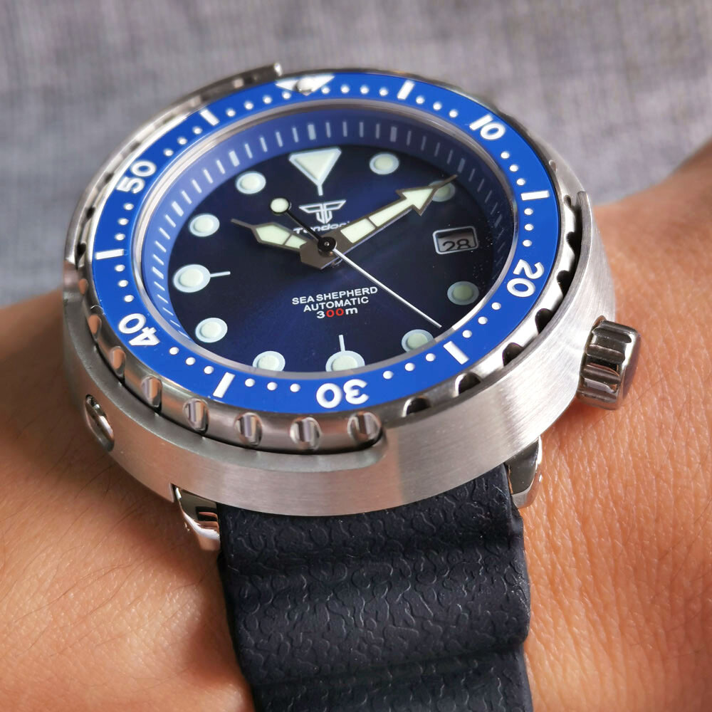 46.5MM Tandorio blue dial Ceramic bezel 30ATM NH35A automatic Diving Mens Watch