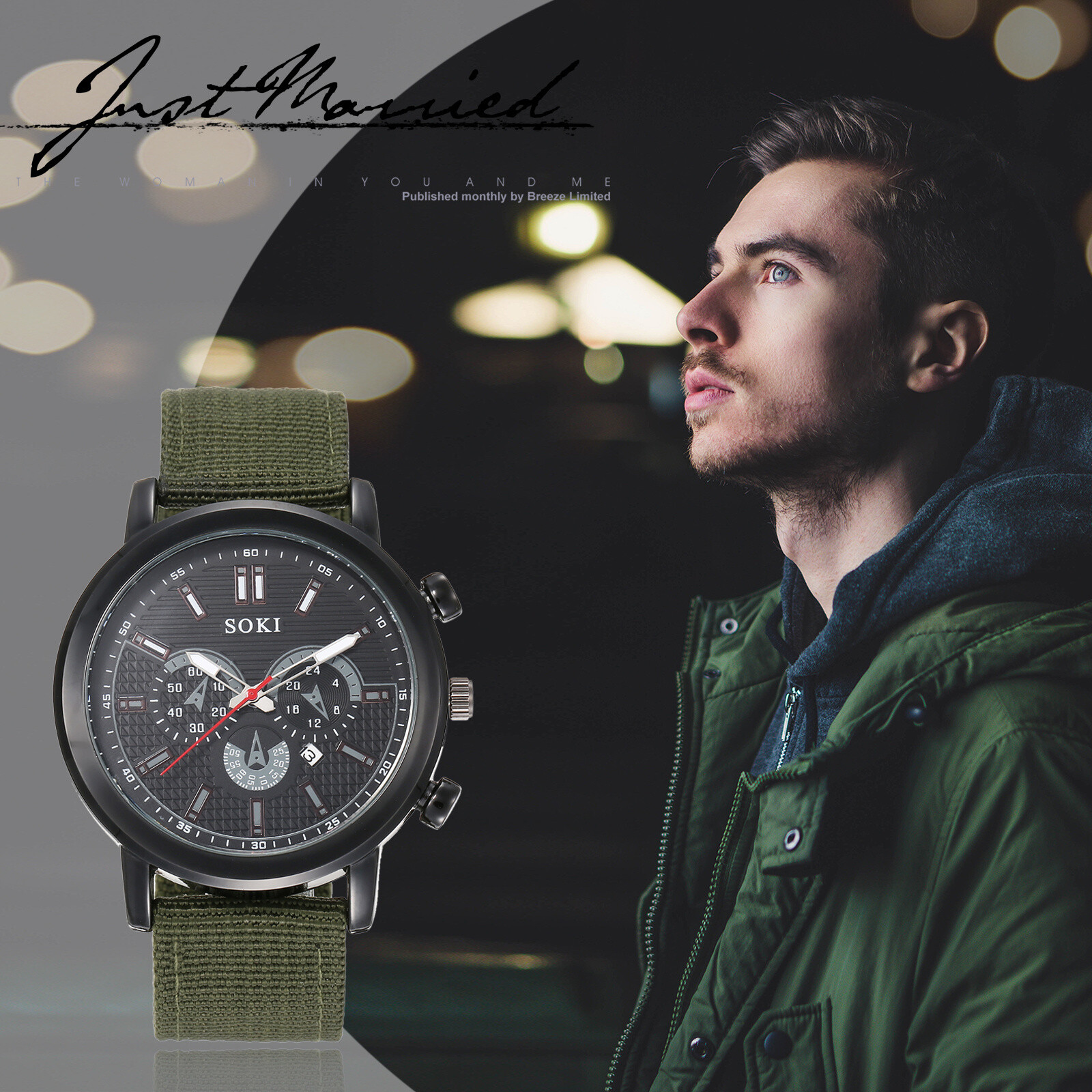 Mens Army Sports Wristwatch Round Simple Nylon Band Tactical Analog Quartz Watch