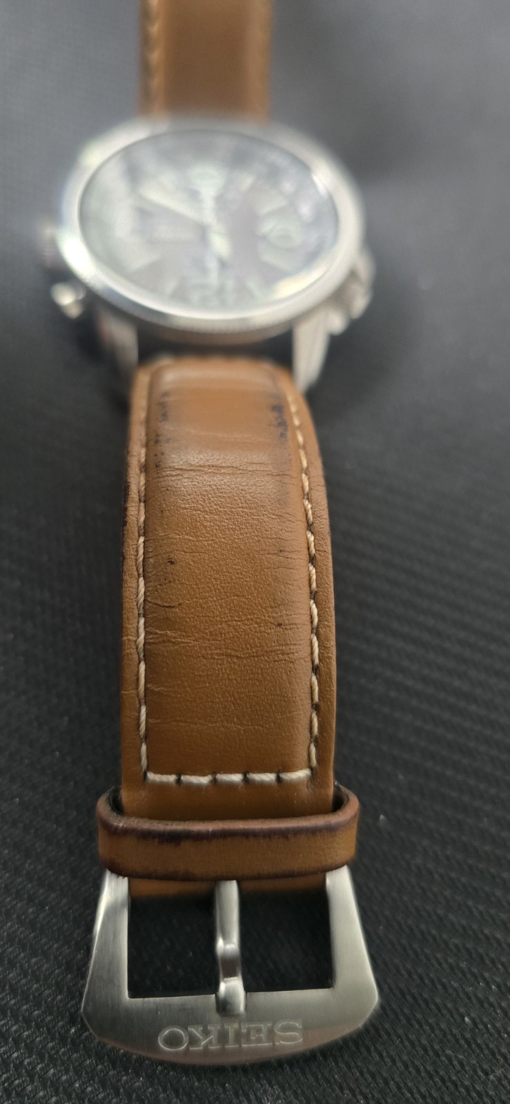 Seiko Solar Chronograph Date 42mm Black Dial Brown Leather Strap 100m