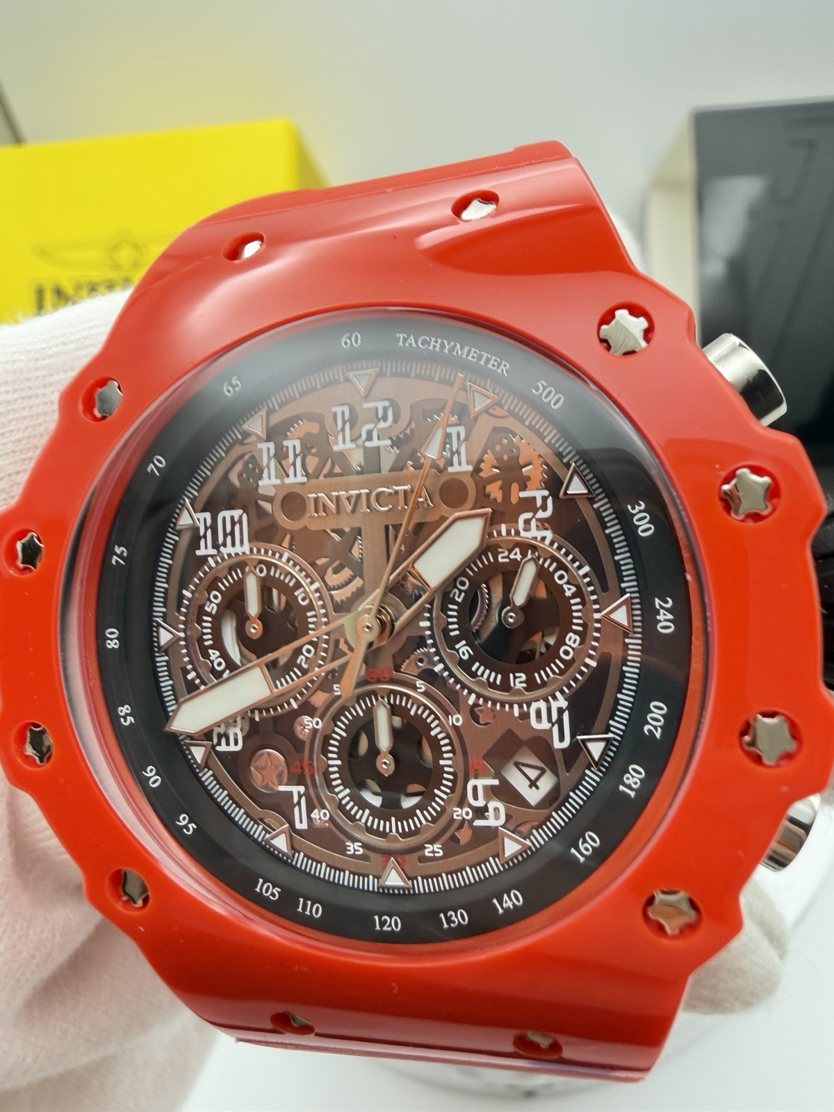 69676-Invicta Racing Vaulthan Men’s Watch 44mm Red Dial Red Silicone Strap.