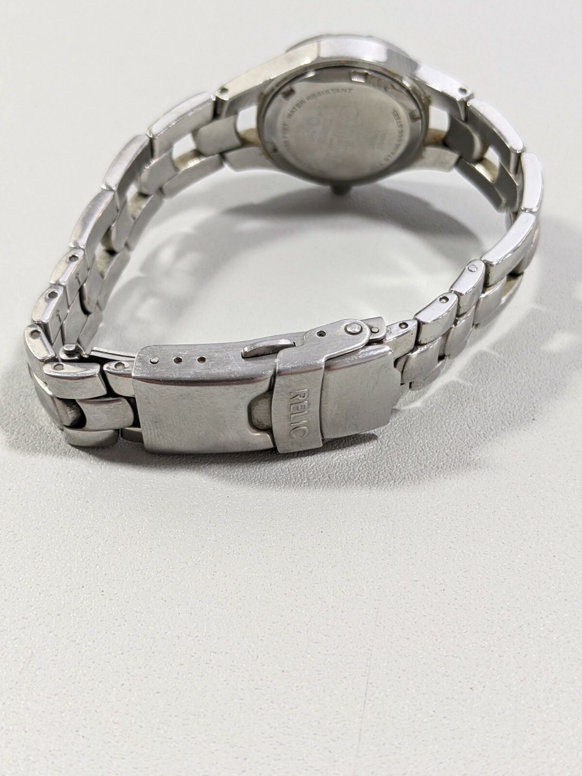 Relic Wet Gray Dial Silver Tone Date Indicator Stainless Steel Band Watch 6.5 In