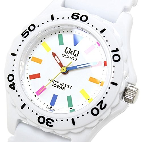 Citizen Q&Q VR25-002 White Multicolor Analog Watch 100M Rotating Bezel New Japan