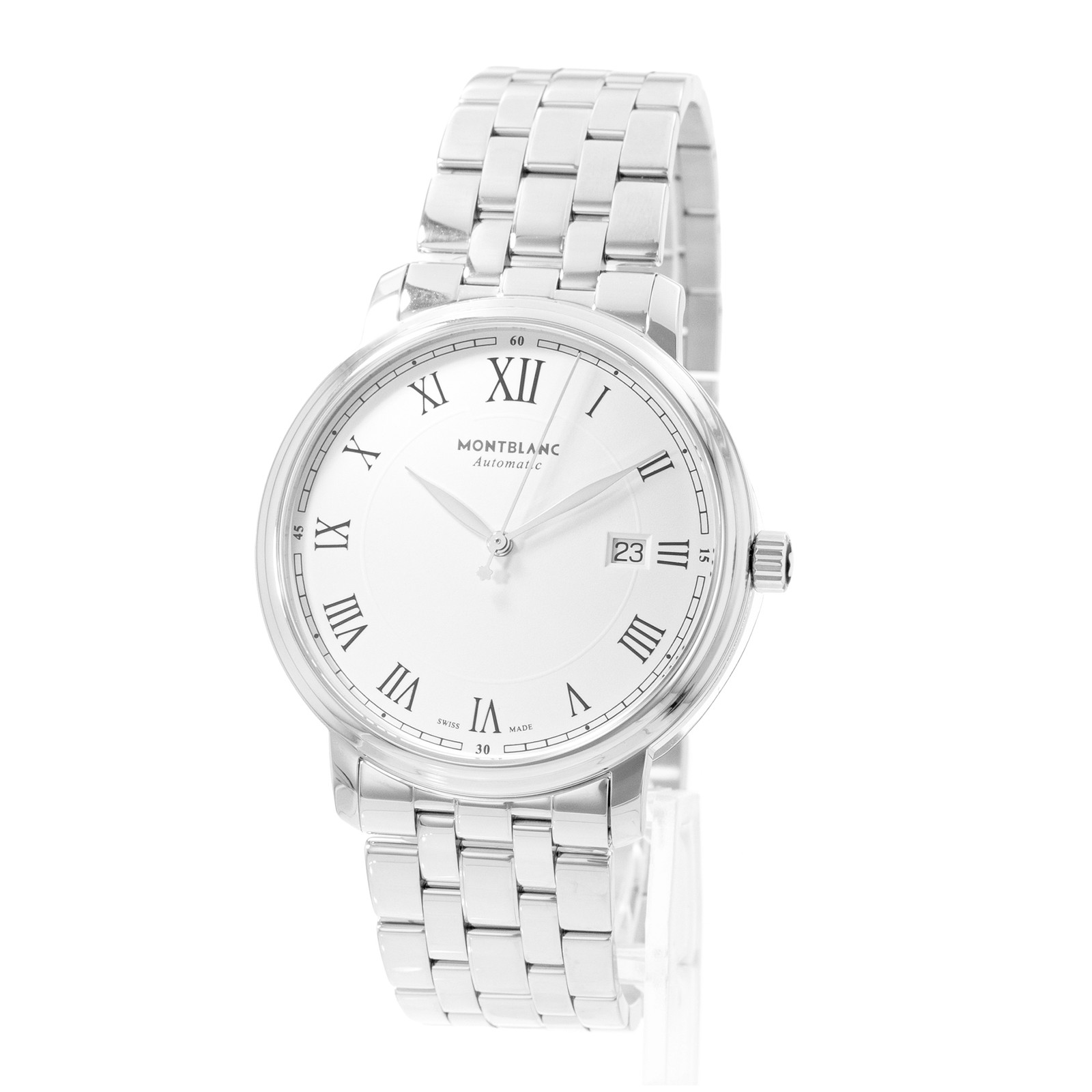 Montblanc Tradition 112610 40mm White Roman Dial Steel Mens Watch Box Card