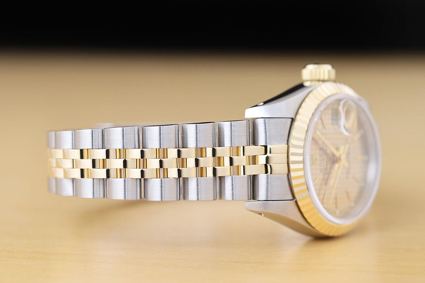 ROLEX LADIES DATEJUST 69173 HOUNDSTOOTH DIAL 18K YELLOW GOLD STEEL 2-TONE WATCH