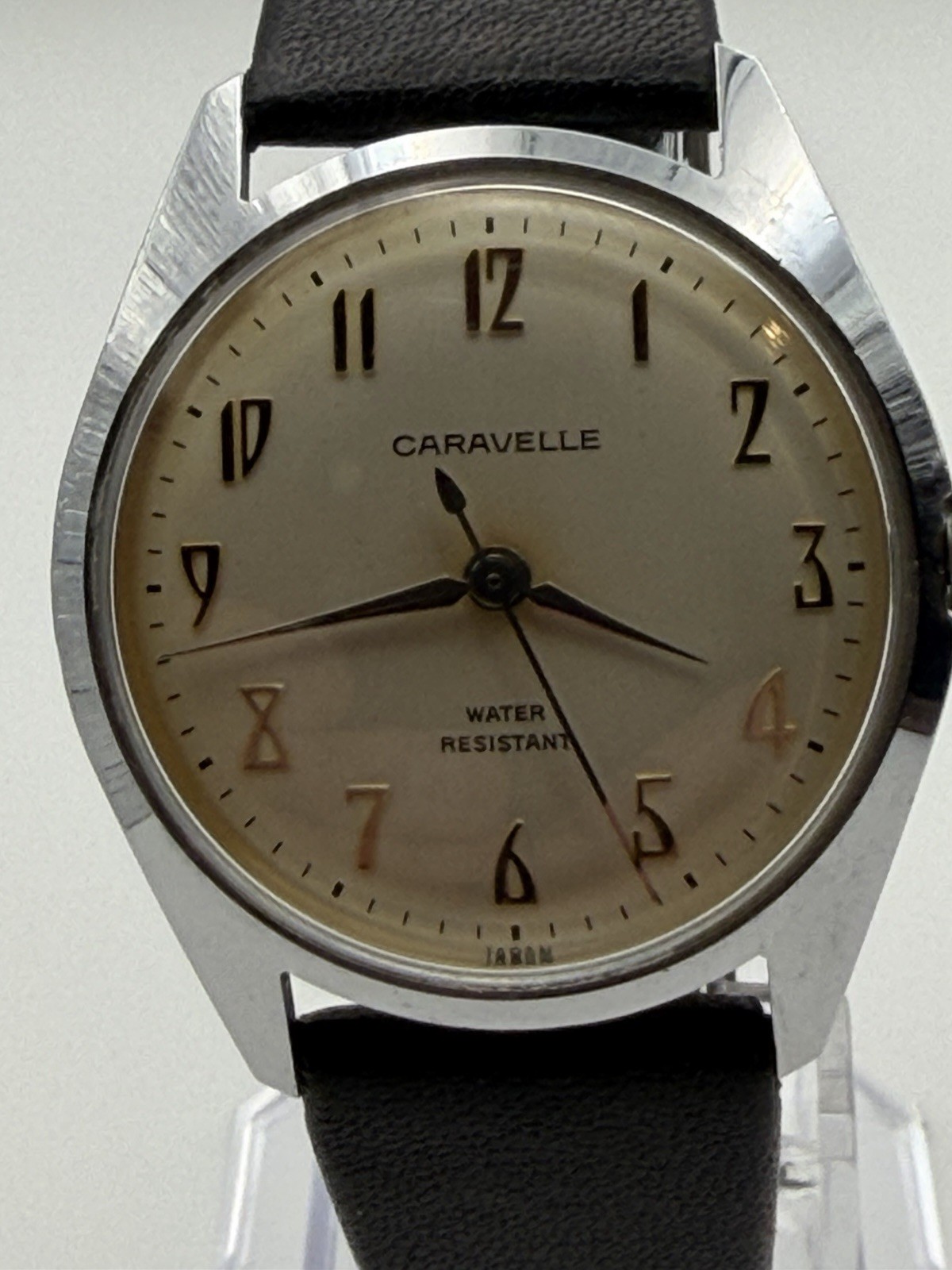 Caravelle Men’s Manual Wind Analog Watch Silver Dial Black Leather Strap